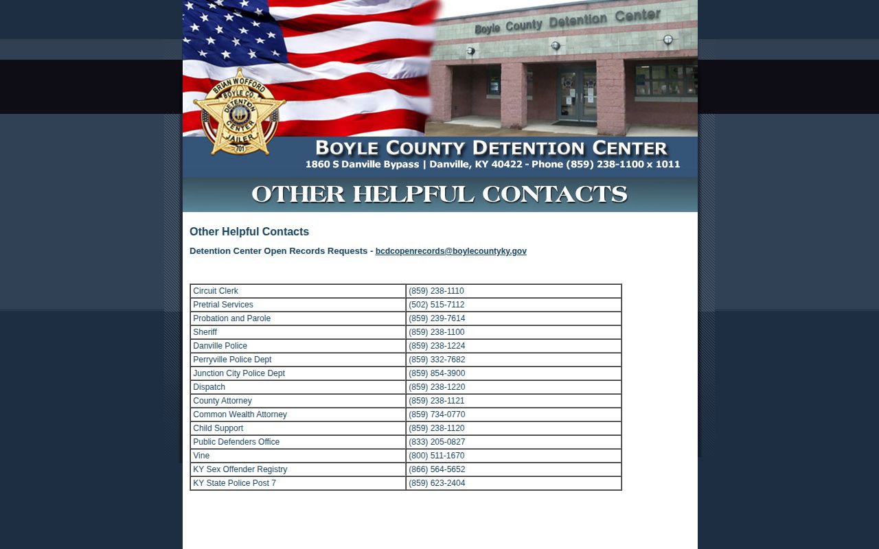 Boyle County Detention Center release records and VINE contacts